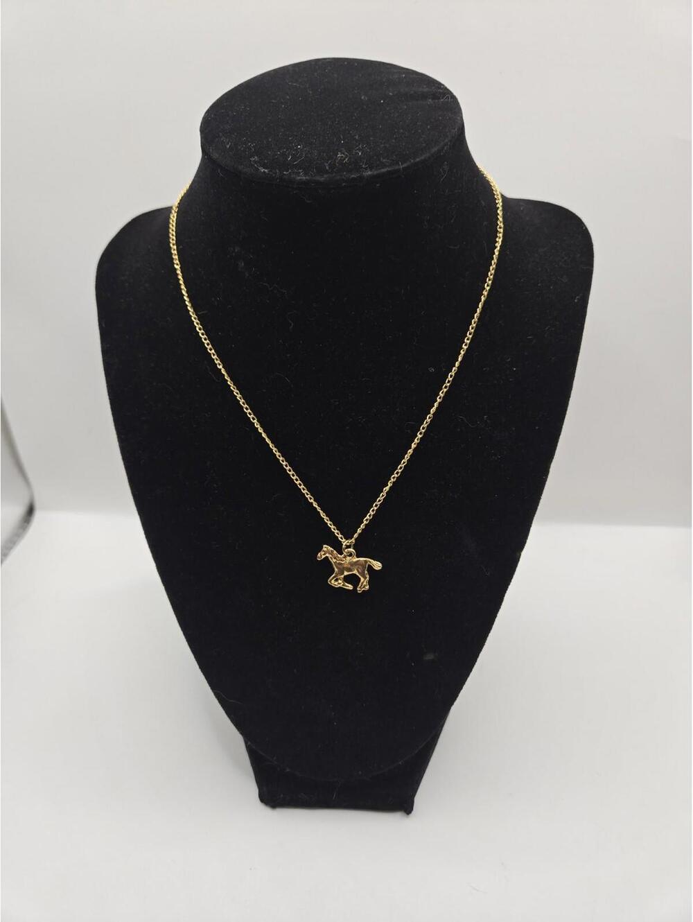 Gold Tone Prancing Horse Pendant Chain Necklace Dainty Pony Animal Charm